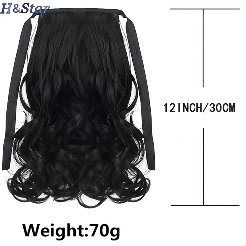 H&STAR  30cm Synthetic Short Water Curly Ponytail Drawstring Tie straps Ponytail Hairpiece for Women