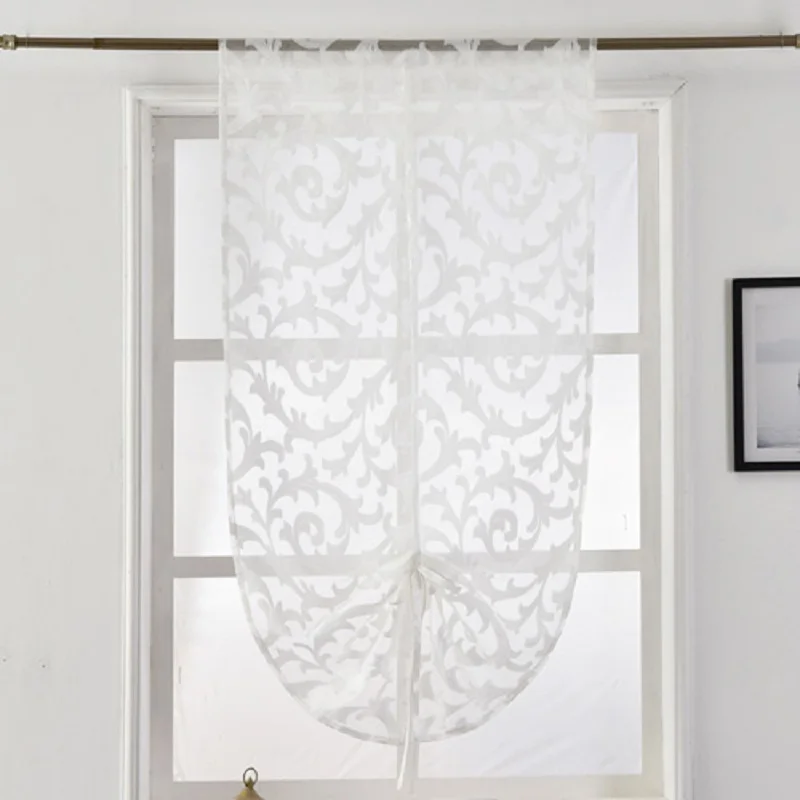 Kitchen Curtain Window Treatment Tie up Balloon Home Textile Sheer Panel Tulle Jacquard sheer curtains window curtains decor curtains light filtering curtains