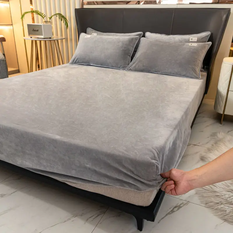 Soft Velvet Fitted Sheet with Elastic Bands Non Slip Adjustable Mattress Covers for Single Double King Queen Bed 160x200cm 5