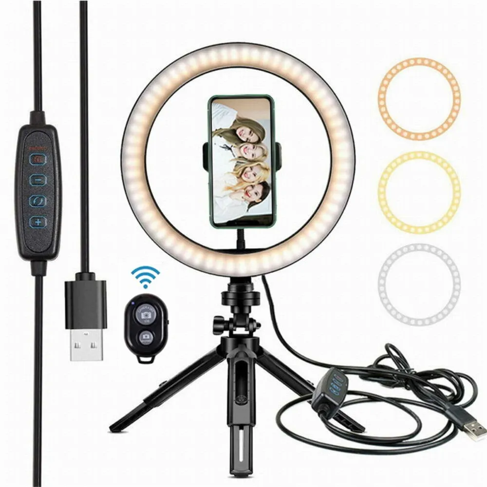 

10" 26cm LED Selfie Ring Light Photography Video Light RingLight Phone Stand Tripod Fill Light Dimmable Lamp Trepied Streaming