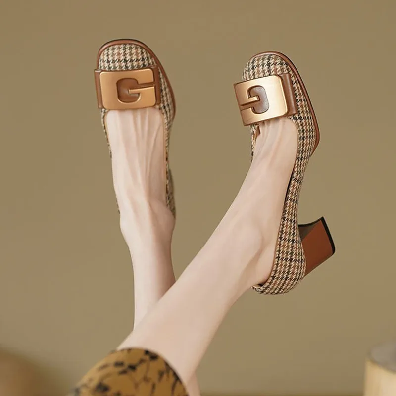 

Новинка, элегантные женские туфли на высоком каблуке, летняя обувь, женская классическая обувь, дизайнерские модные босоножки, женская обувь на массивном каблуке, 2024