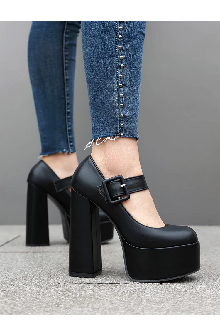 Super High Thick Heel Waterproof Platform Shallow Square Buckle Women's High Heels Party Wearing Orange Women's Pumps