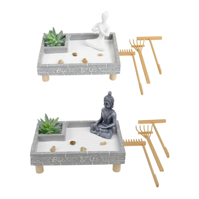 

2024 New Japanese Zen Garden for Desk Home Office Decor Sand Tray Rakes Tools Set for Stress Relief Meditation Gift