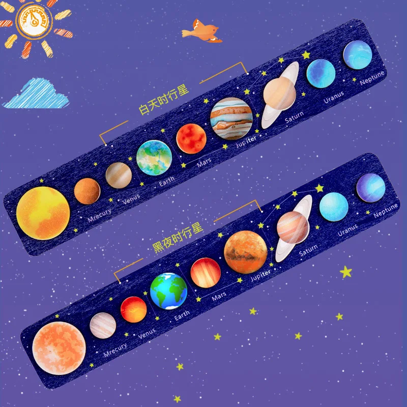 Montessori Solar System Puzzle Toy for Children Boy Girl Wooden Planets Jigsaw Board Game Toy Astronomy Educational Learning Toy