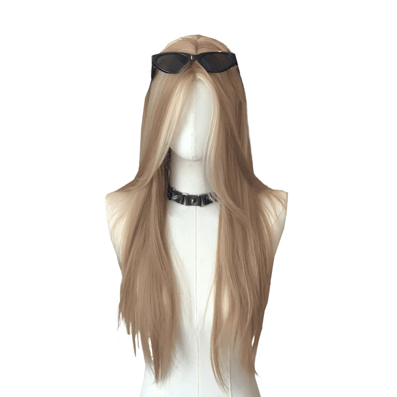 Una parrucca anteriore in pizzo con capelli sintetici lisci da 24 pollici color marrone dorato è adatta per le feste quotidiane delle donne e cosplay di Halloween - immagine 6