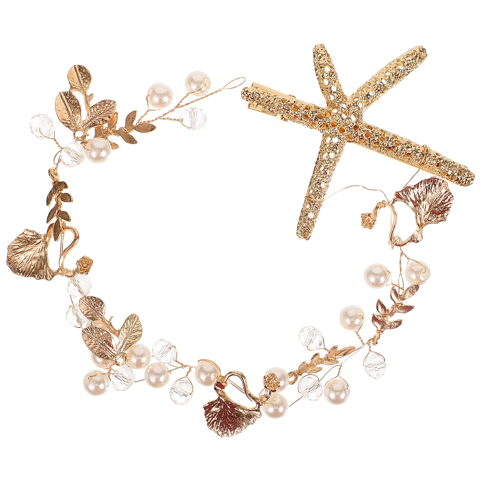 

Starfish Headband Bride Hairband Alloy Decor Accessories Wedding for Girls Unique Women Artificial Pearl Decorate Sea