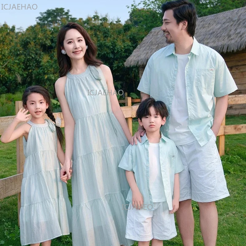 2026 Family Matching Outfits French-Style Family Of Mother Daughter Matching Set Mambo Sleeveless Dress Father And Son T-Shirt - 2