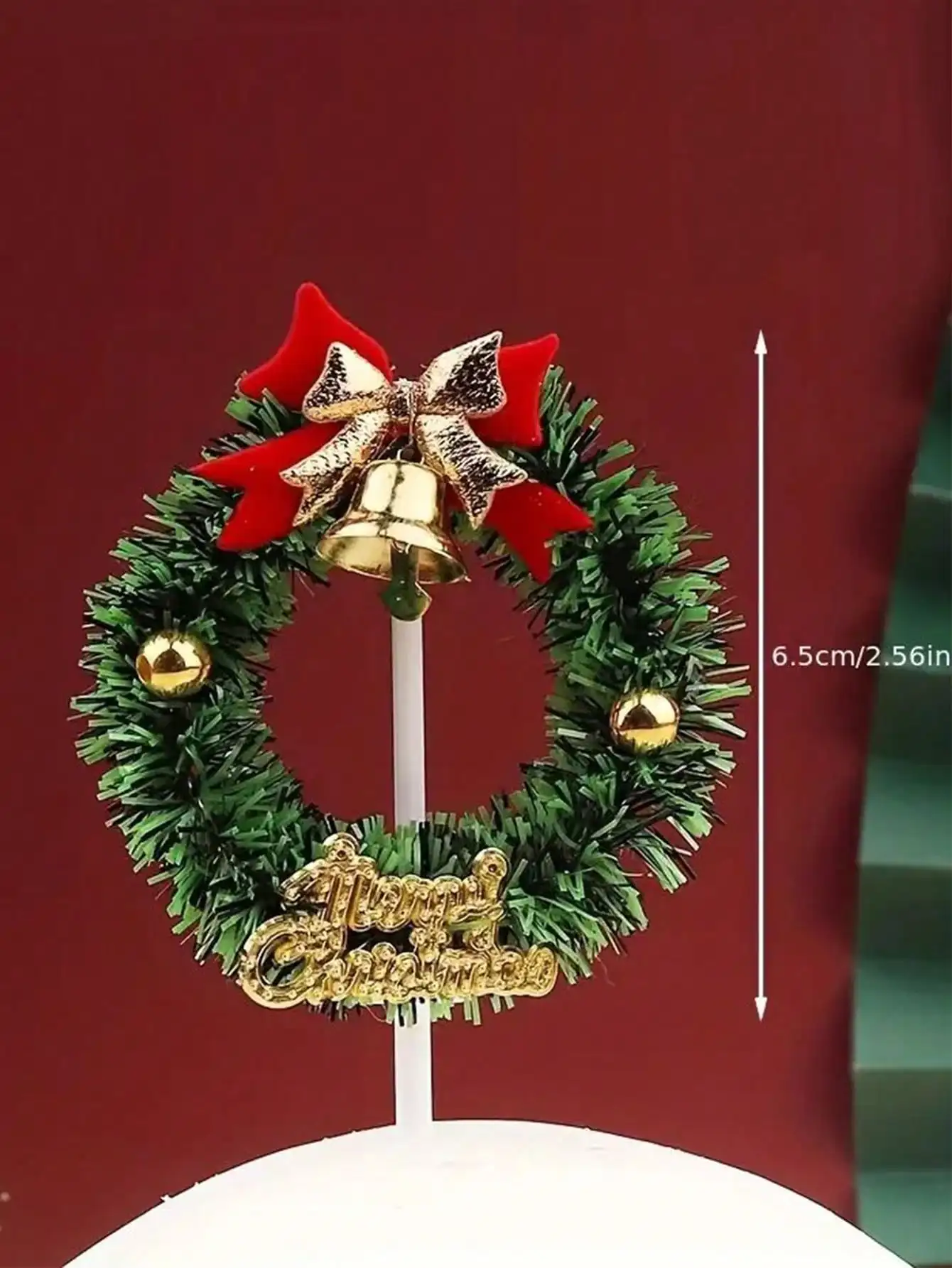 5/10/20pcs Random Christmas Wreath Cake Toppers, Holiday Birthday Dessert Decorations with Bells and Bows