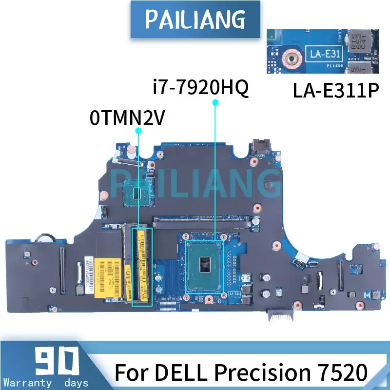 

For DELL Precision 7520 i7-7920HQ Laptop Motherboard 0TMN2V LA-E311P SR32L DDR4 Notebook Mainboard