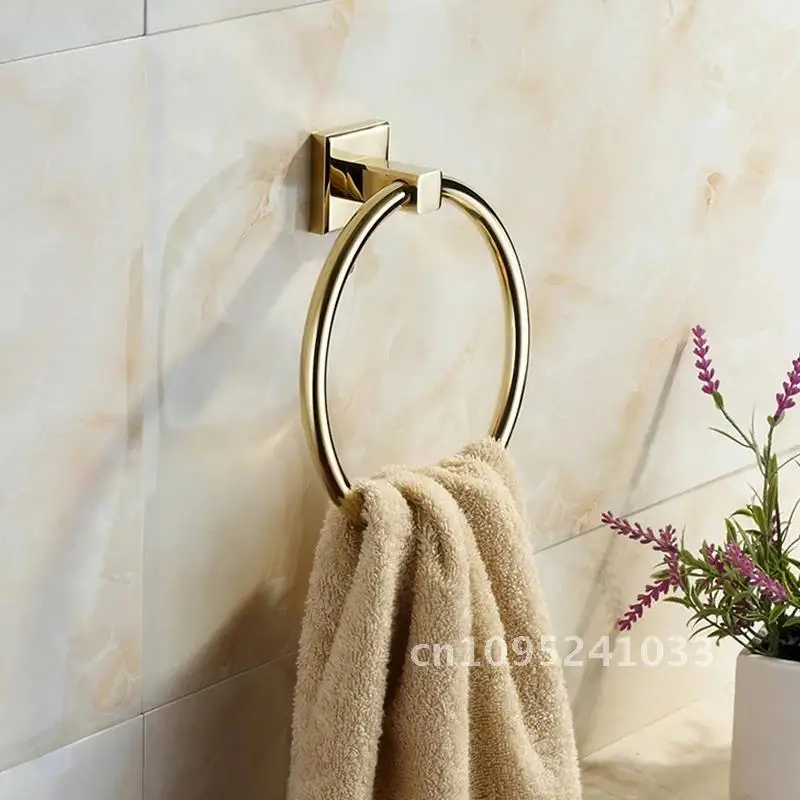 Round Towel Rings European Wall-Mounted Soild Brass Gold Towel Rings Holder Ring Bathroom Style