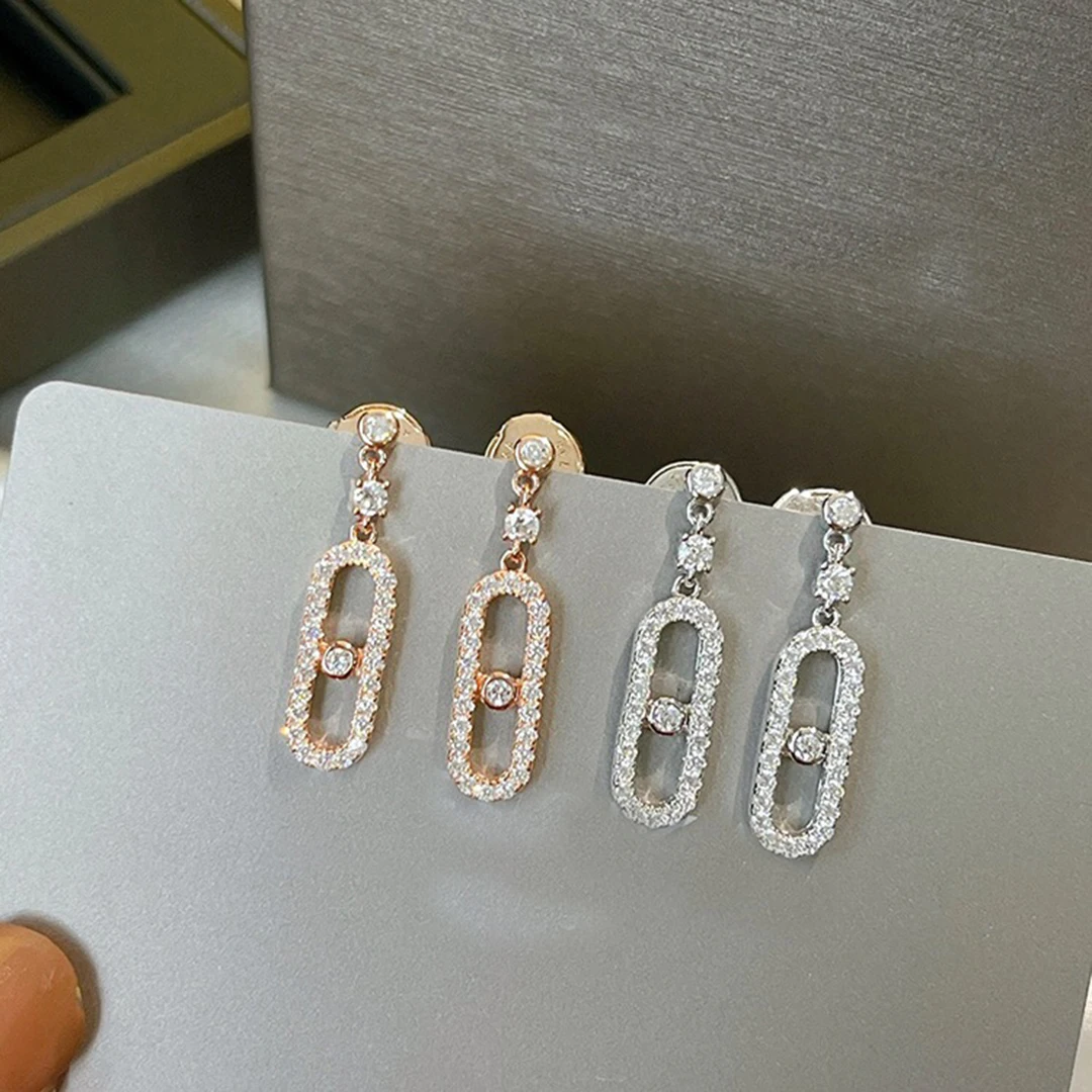 

Classic 925 Sterling Silver Original Brand Move Series Women's Diamond Earrings, Luxury Engagement Jewelry Anniversary Gift