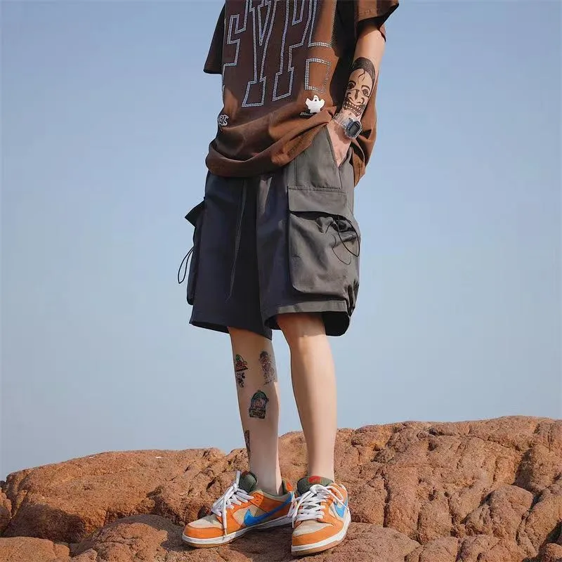 Korean Fashion Multi Pockets Cargo Shorts Pants Man Casual Bermuda for Men Summer Straight Loose Work Shorts Men Free Shipping