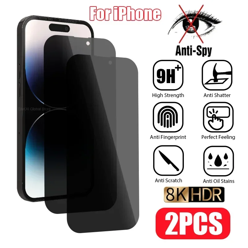 

2 шт., антишпионское стекло для iPhone 15 14 13 12 11 Pro Max 13 Mini 7 8 Plus X XR XS SE 2020 2022