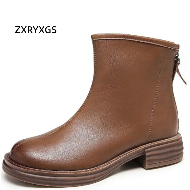 

ZXRYXGS Spring Autumn Martin Boots Women's Boots New 2022 Bestselling Genuine Leather Boots Rear Zipper Retro Comfortable Boots