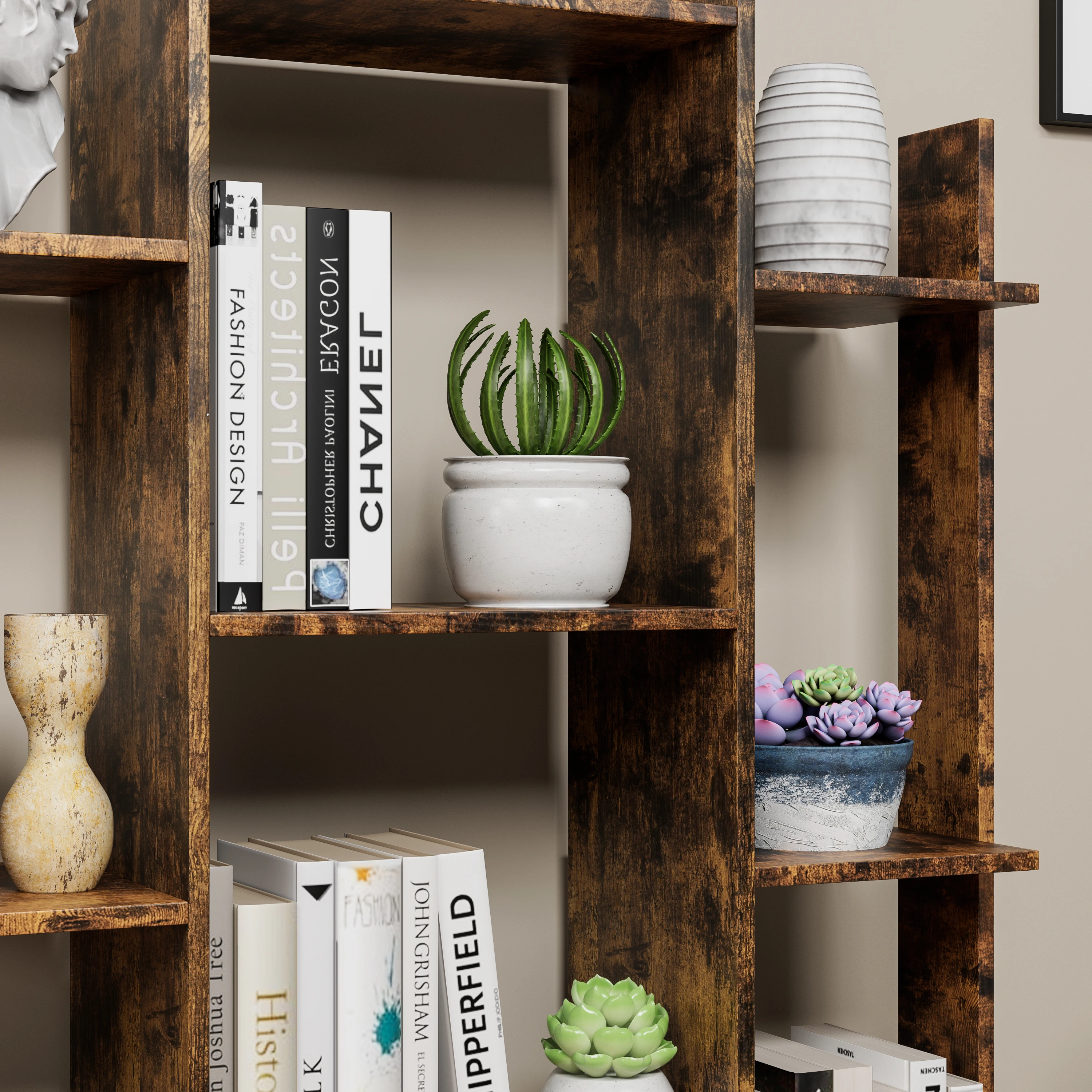 Bookshelf with 2 Drawers,Industrial Freestanding Open Display Shelving,Vintage Open Bookcase,Book Case for Bedroom, Living Room