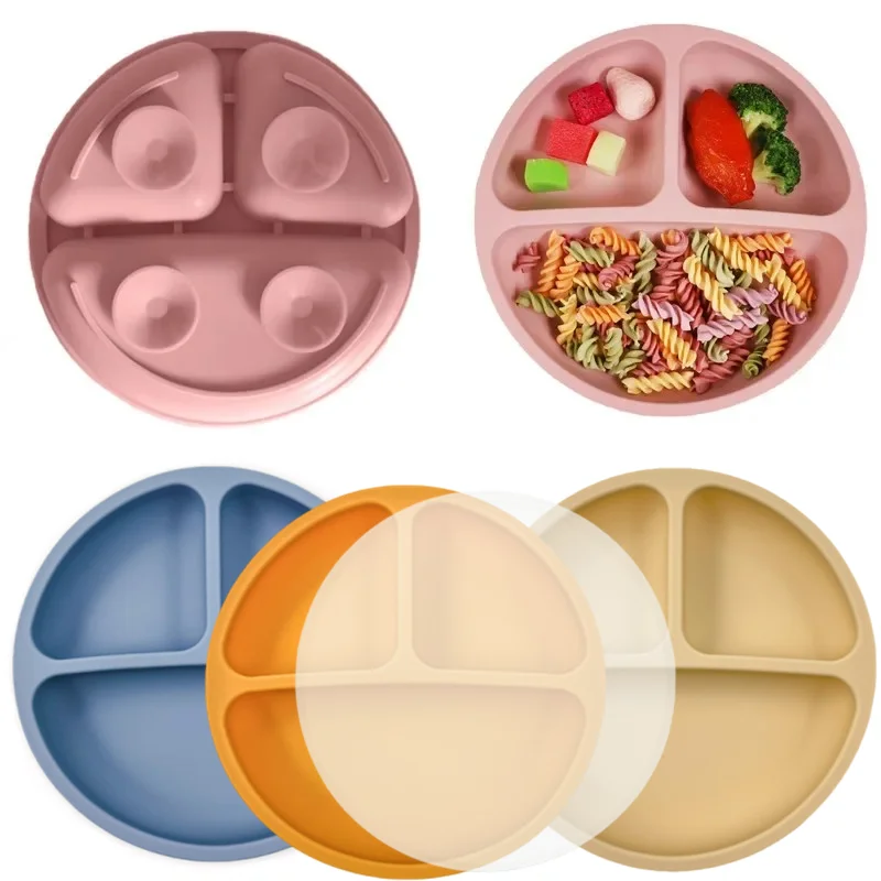 Silicone Feeding Set BPA Free Silicone Baby Plate with Suction Toddler Feeding Plate Smile Face Sucker Bowl Children Dishes Kids Training Tableware