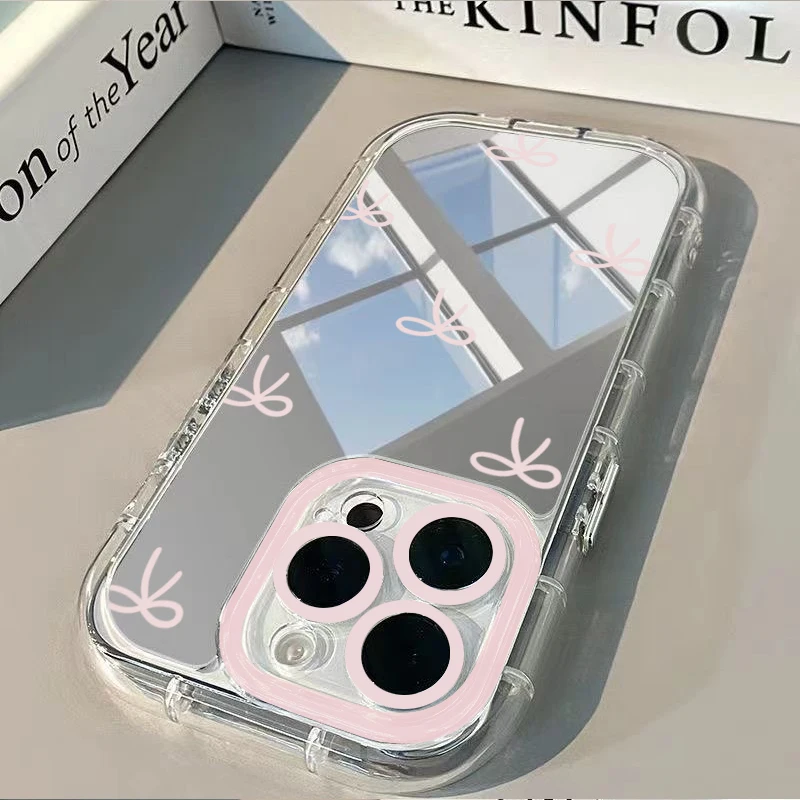 Korean Simple Blue Pink Bow Girl Mirror Cute Phone Case Cover