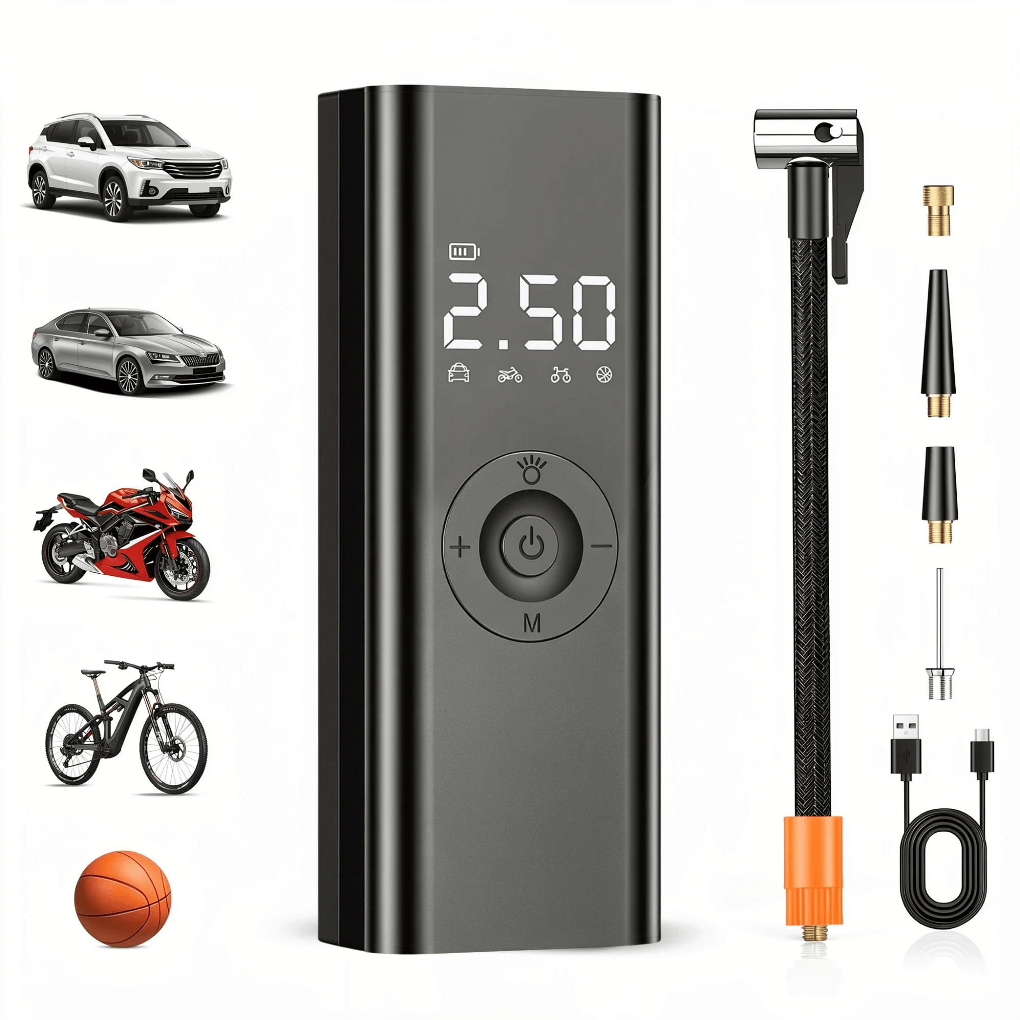 Tragbarer Reifenfüller, 150PSI Kabelloser Reifenkompressor, Intelligente Luftpumpe für Autoreifen & Motorräder mit Auto-Stopp-Funktion
