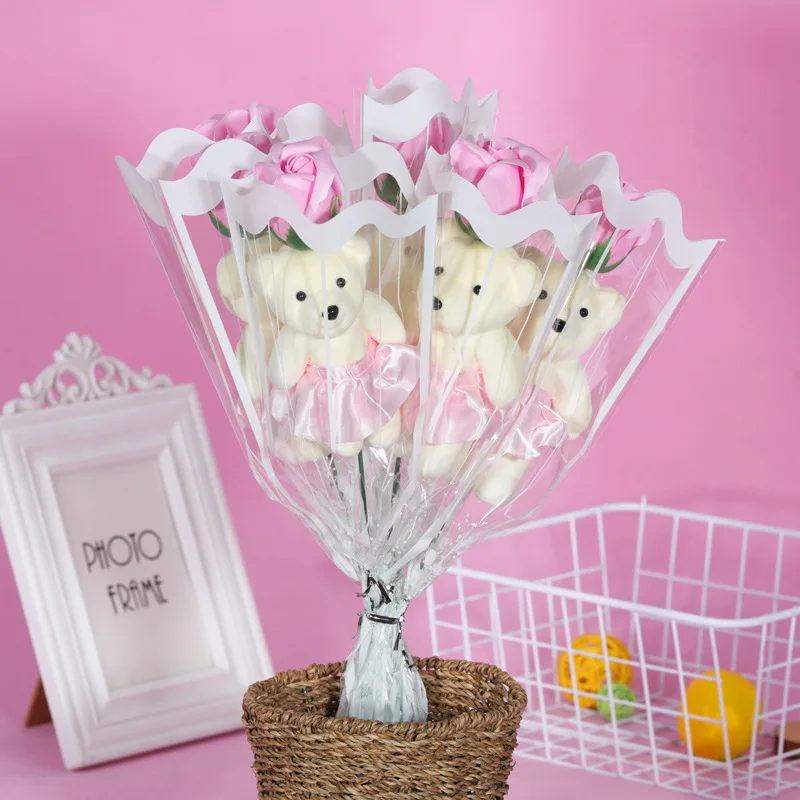 1pc Bear Artificial Rose Flower Soap Flowers Bouquet for Valentine's Day Mother's Day Teacher's Day Birthday Wedding Gift