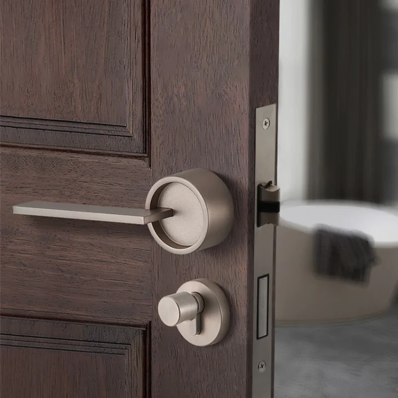 

Nordic style door lock, silent door lock for indoor bedroom, modern and simple solid wood door lock, matte nickel brushed