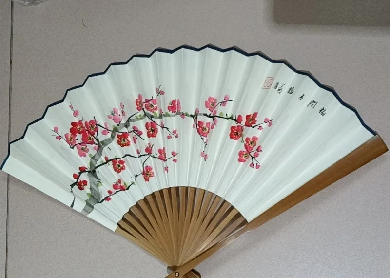 Hand Painted White Hand Fans Chinese Folding Fan Painting Rice Paper Fan Wedding Decoration Gift 8"