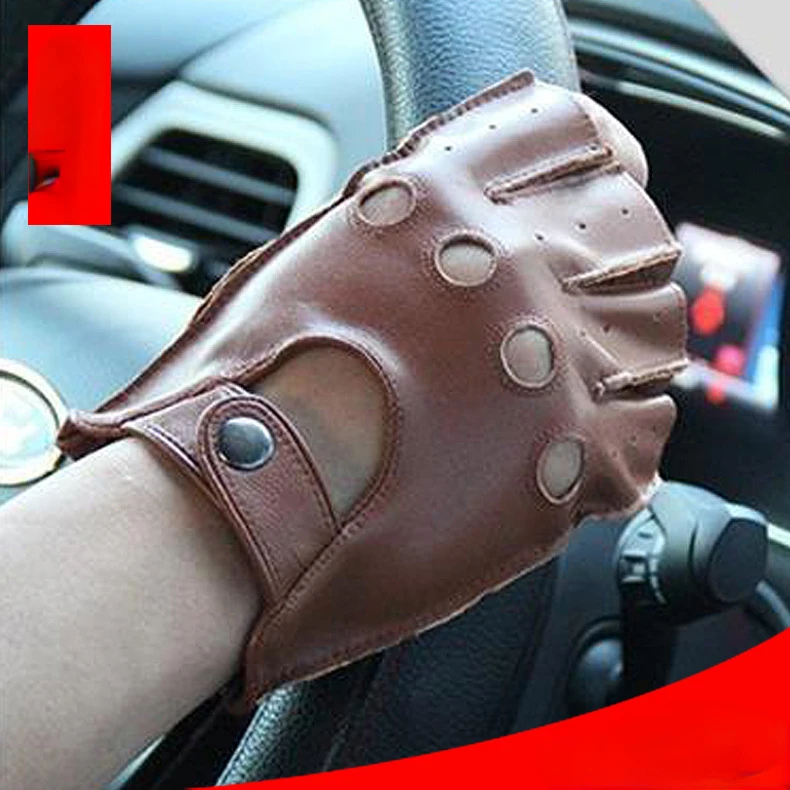 Genuine Leather Gloves with Half Finger Breathable Retro for Motorcycle Wear Resistant Fitness Outdoor Motorcycle Riding Gloves work gloves