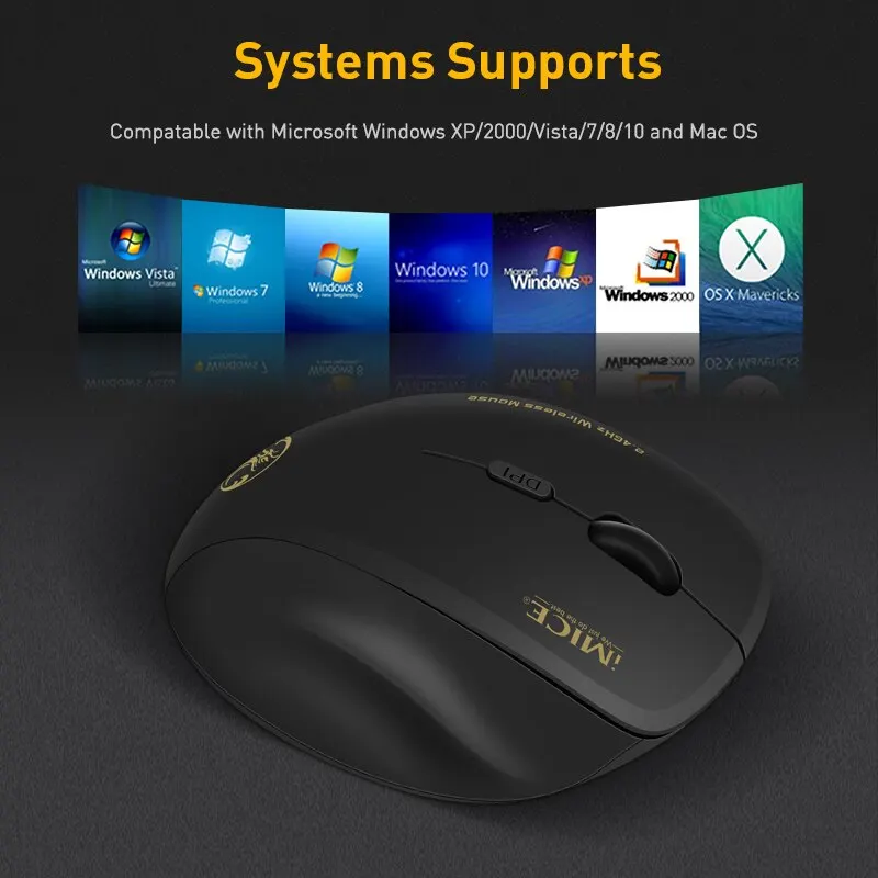 G6 ABS Wireless Mouse Ergonomic Computer IMICE Mouse 2.4Ghz Gamer PC Optical Mouse With USB Receiver 1600 DPI For Laptop PC 6