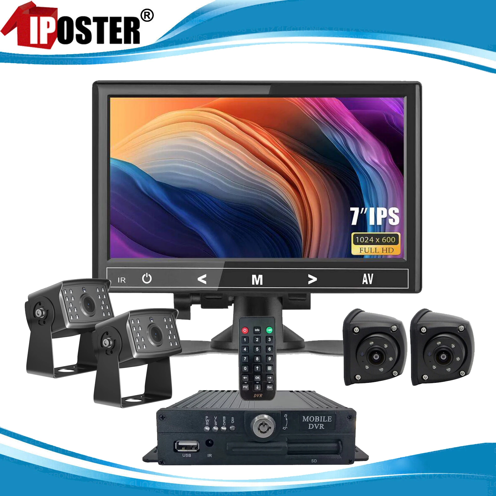 

Iпостер-IPS экран VGA монитор с регистратором MDVR, передние и задние камеры, шина для фокусов, 4-контактный AHD 1080P, 7 дюймов, 12-36 в