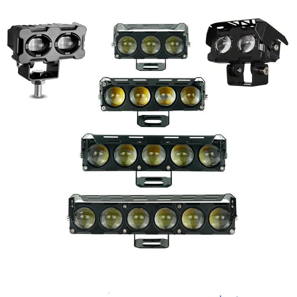Motorcycle LED Spotlight Dual Color Fog Lamps Car Trucks SUV Mini Lens Headlight Driving Light Motorcycle Accessories