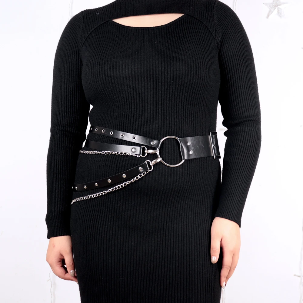 Damen Sexy Beinketten-Harness, Strumpfbandgürtel, Taillenkorsett, Ledergürtel, Oberschenkel-Harness, Gothic-Kleidungszubehör – Detail 8