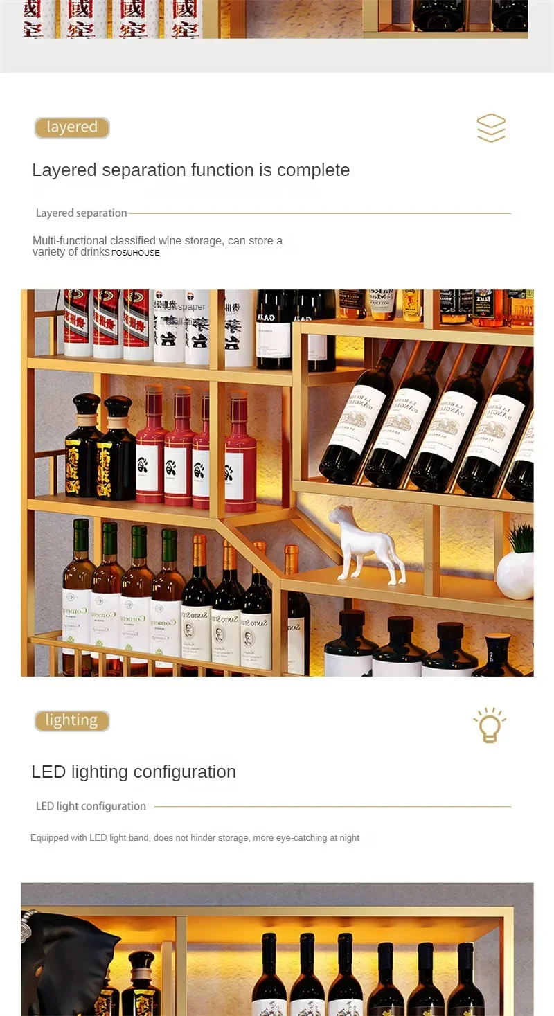 Nordic Iron Art Wine Rack Creative Wine Display Cabinet with Light Industrial Style Hotel Restaurant Wall-mounted Bar Cabinets