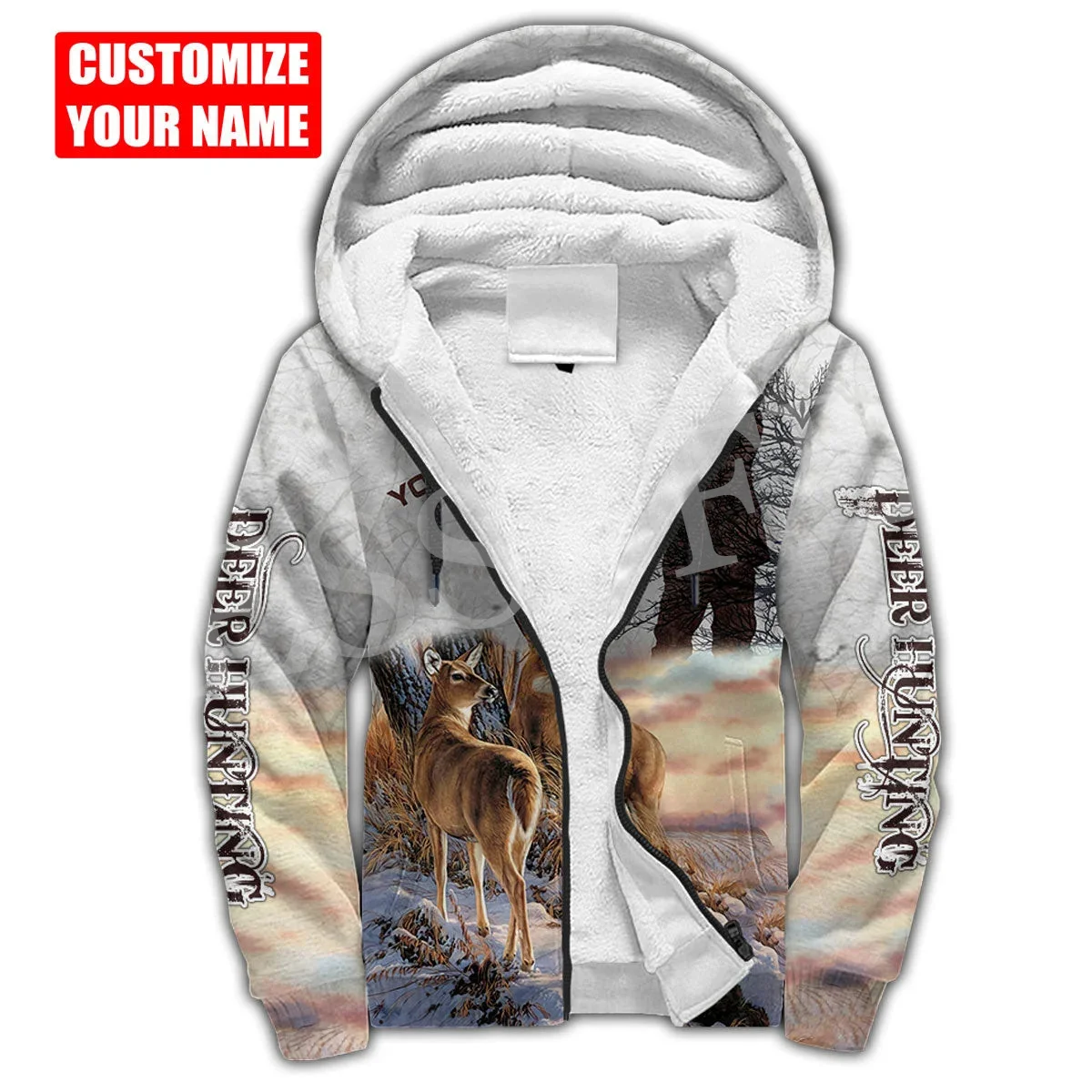 Custom Name Deer Hunting Animal Hunter Camo Cosplay Retro 3DPrint Men/Women Harajuku Winter Coat Fleece Hoodies Casual Jacket X4