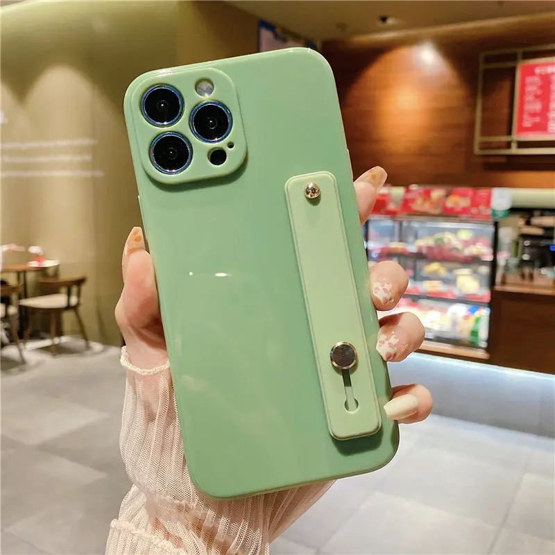 iphone 13 pro max case leather Wrist Strap Stand Holder Phone Case For iPhone 13 Pro Max 12 11 XS Max X XR 7 8 Plus 13 Pro Soft Silicone Candy Color Back Cover iphone 13 pro max cover