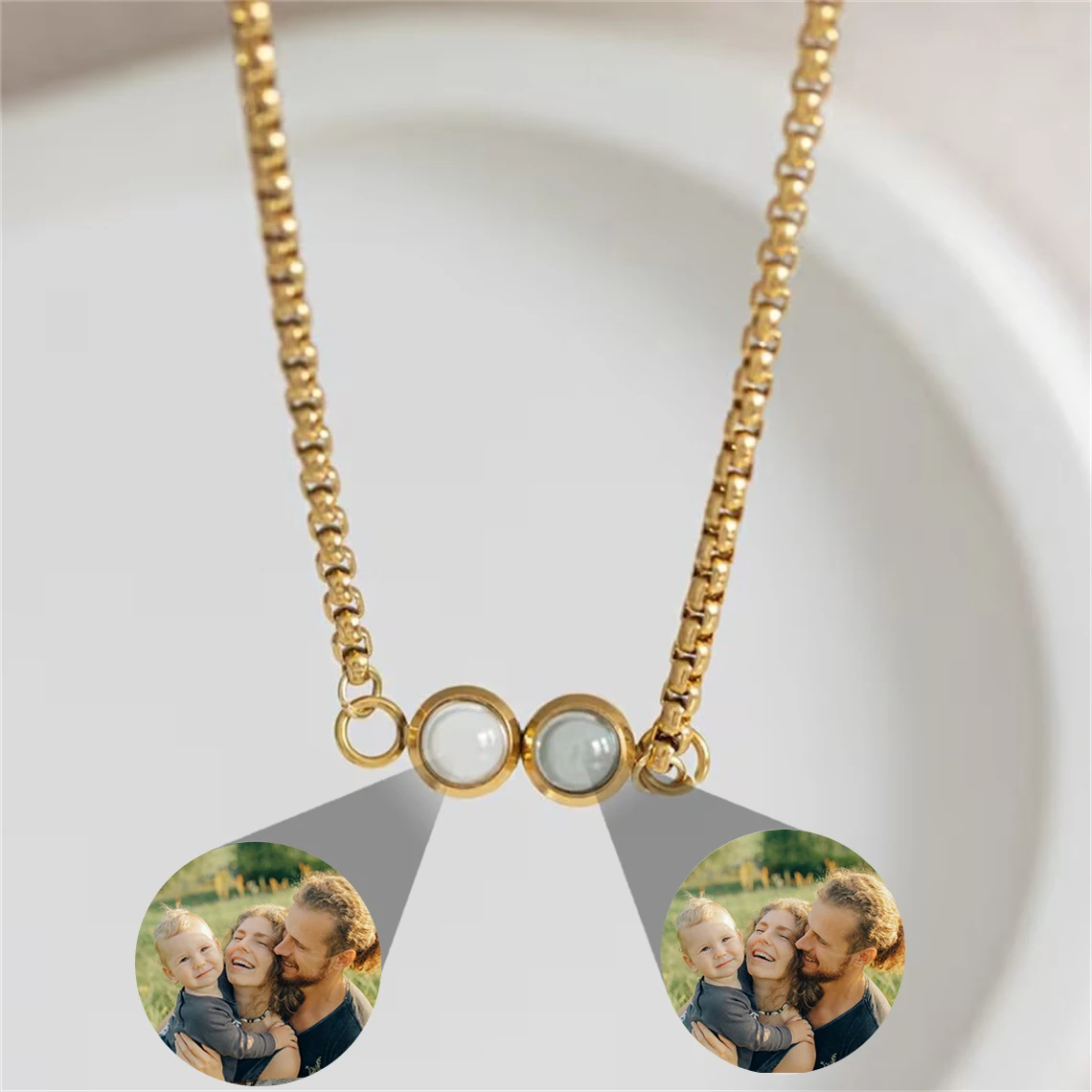 Personalized Custom Photo Projection Necklace Double Round Photo Projection Necklace For Men Women Stainless Steel Pendant Gift
