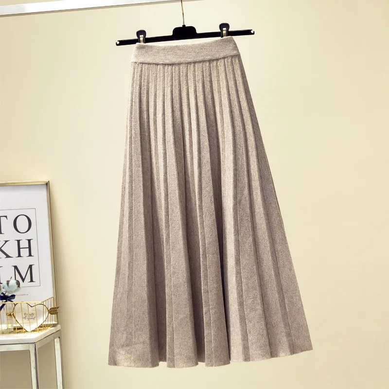 tulle skirt High Waist Knitted Skirt Women's Medium and Long Autumn 2022 New Korean Version of The Skirt High-waisted Thin A-LINE Skirt black skirt Skirts