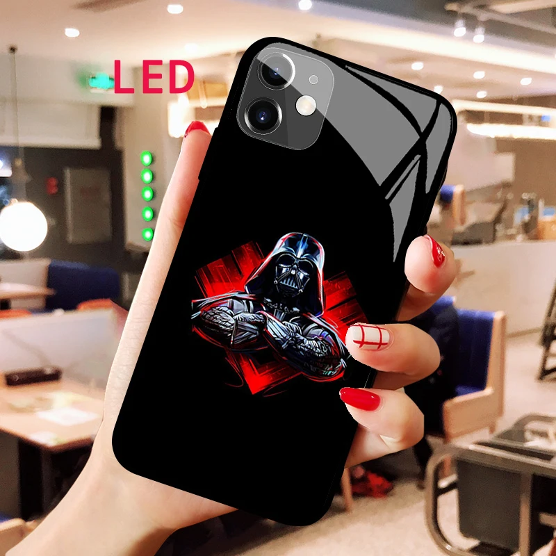 Star Wars Luminous Tempered Glass phone case For Apple iphone 13 14 Pro Max Puls mini Luxury Fashion RGB LED Backlight new cover