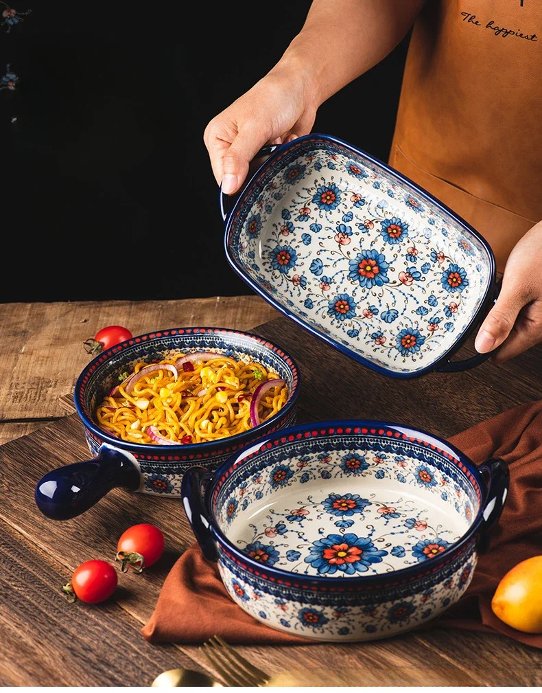 Ceramic Noodle Bowl and Bread Pan - Cooking Accessories and Bakeware Tray