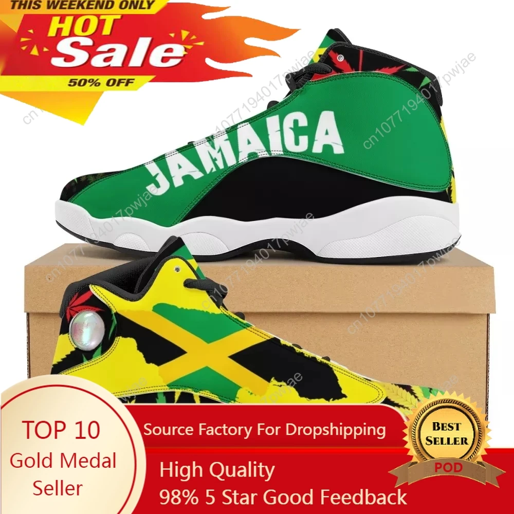 

Brand Couple Sneakers Jamaica Flag Art Print On Demand Men AF Cushion Basketball Shoes Leather Sports Shoes
