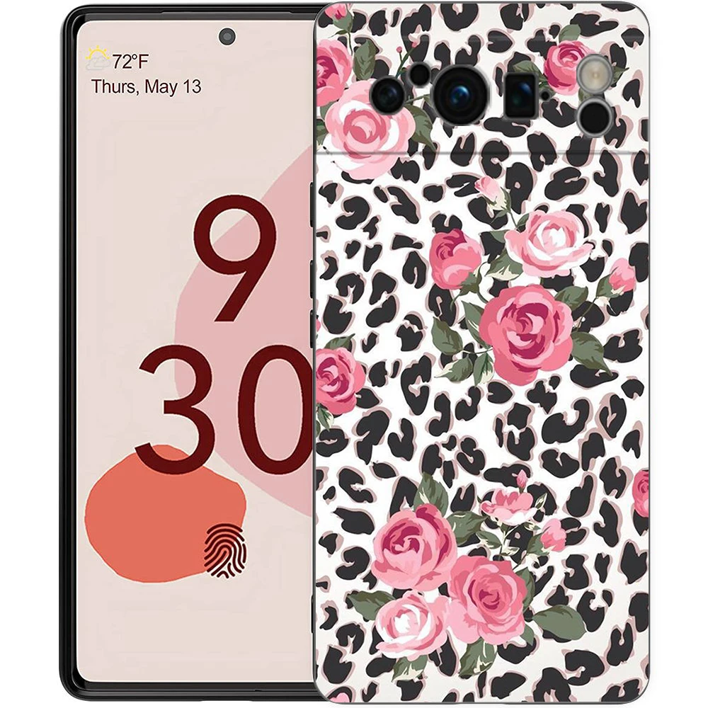 Black Shockproof TPU Phone Case with Fashion Tiger and Leopard Print Design