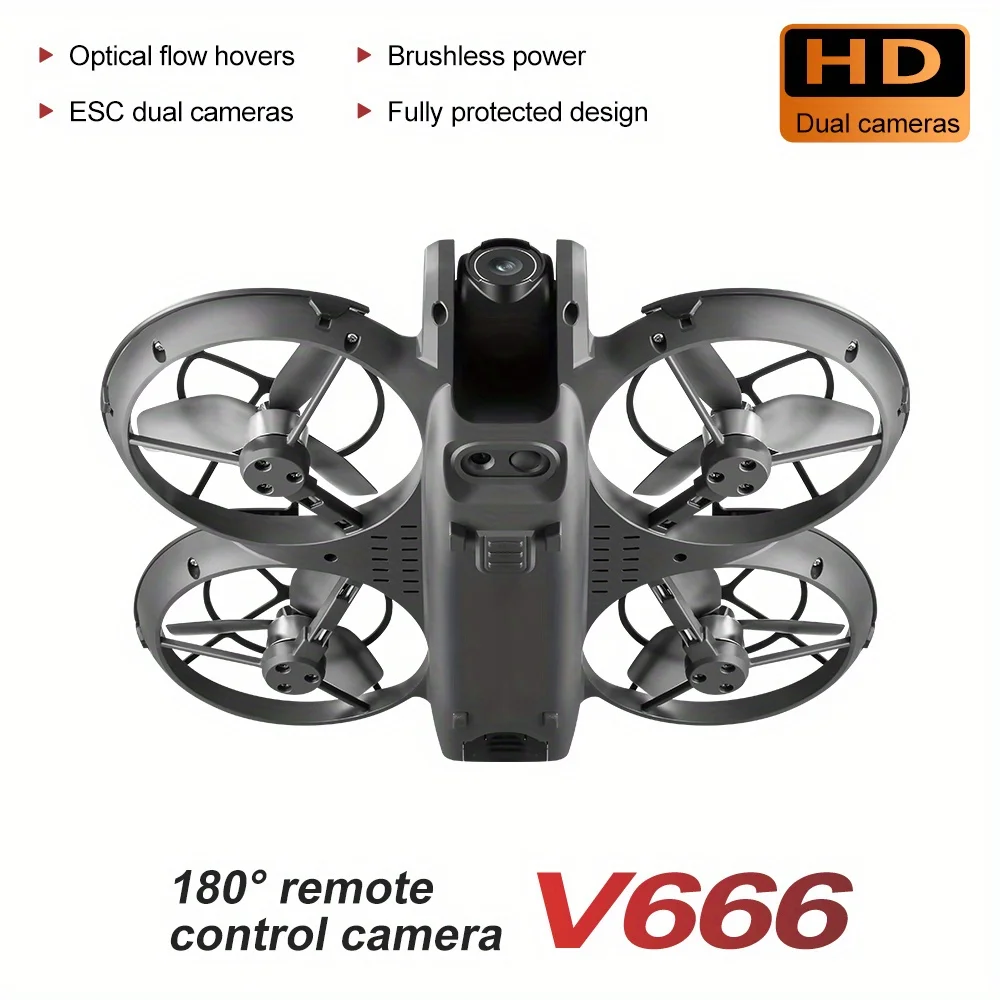 V666 Screen Drone with Dual Cameras &Brushless Motor, Optical Flow Hover, One-Key Takeoff, Gesture Control,Gift Box for Holidays - 4