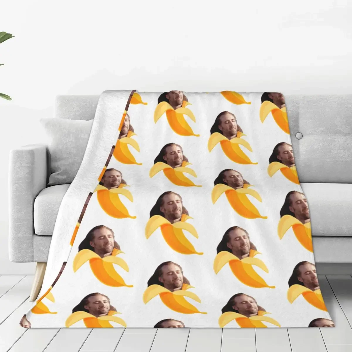 

Nicolas Cage In A Banana Flannel Throw Blanket Actor Blankets for Bedding Bedroom Super Soft Bedspread