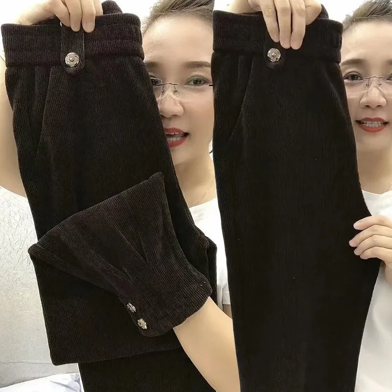 2023 Autumn Winter New Fleece Thick Fleece Casual Pants Loose Thin Fashion All-in-one High-waisted Martin Long Pants Women