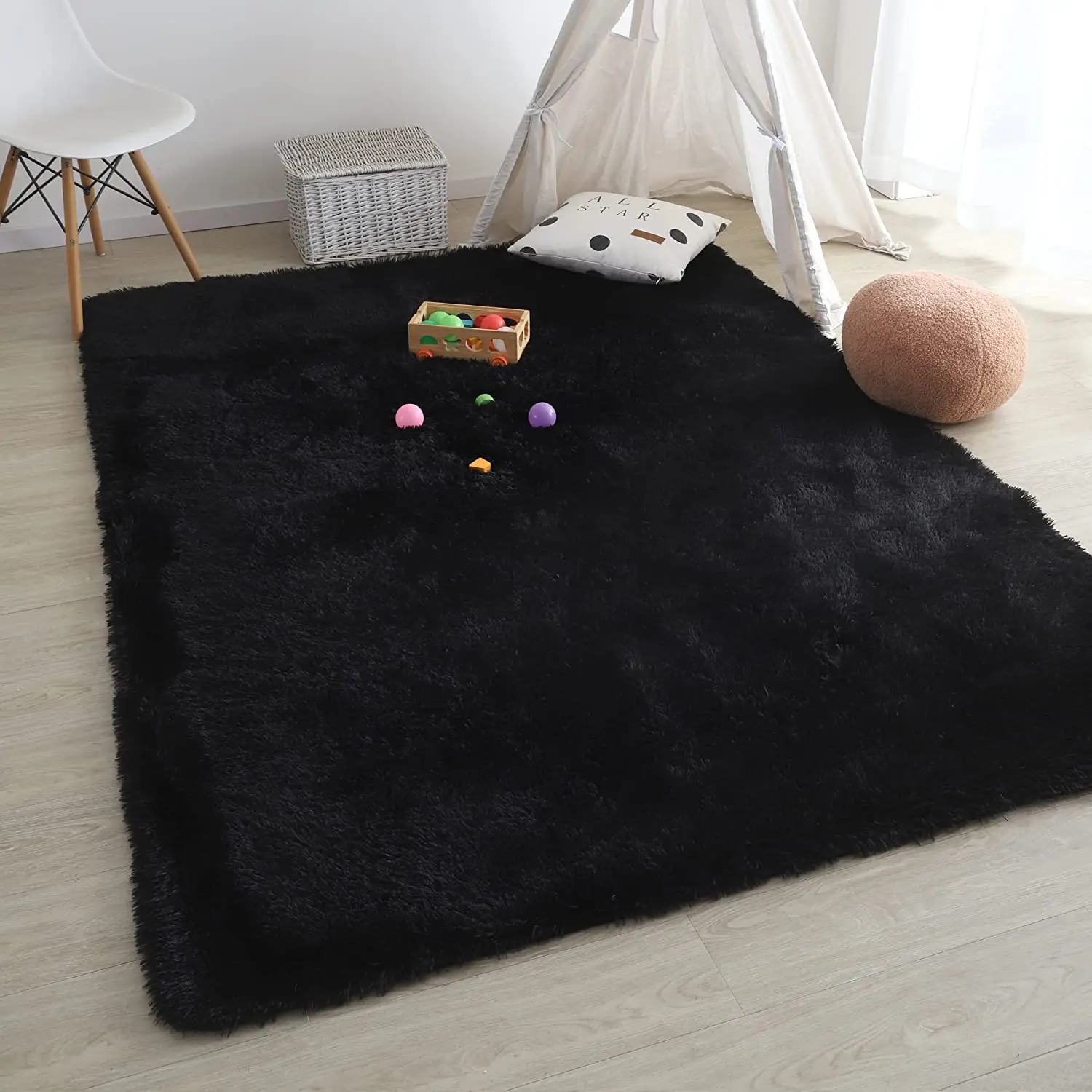 Black Area Rugs for Bedroom Plush Furry Shag Rug Indoor Modern Plush Area Rugs for Living Room Home Decor Floor Carpet Shag