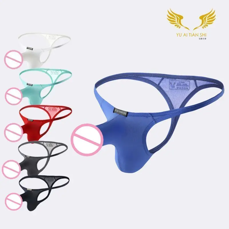 

Men'S Thong Underwear Low Waist Ice Silk Elephant Nose T-Shaped Pants Sexy Underwear For Men Tanga Lingerie Cueca Calzoncillos