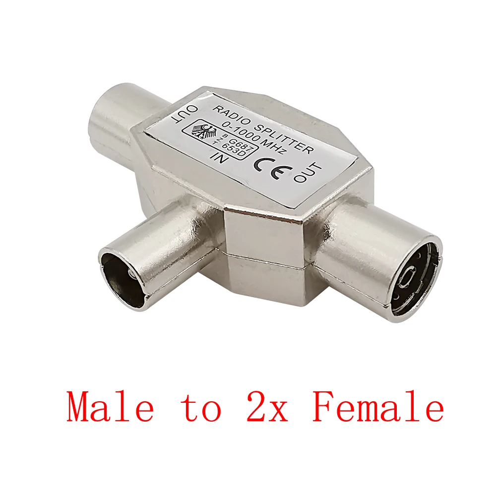 One-to-Two TV Antenna Splitter Adapter 2 Way TV Male to Female Antenna Coaxial Signal Distributor Conversion Interface Connector