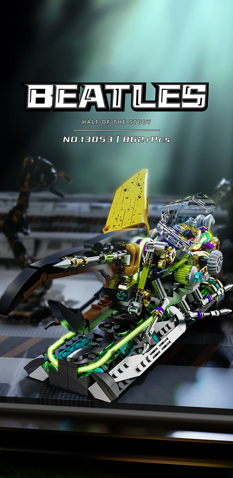 862PCS Glowing Beetle Building Blocks Jointed Wings Movable Mechanical Insect Model Bricks Puzzle Toys Children's Holiday Gifts