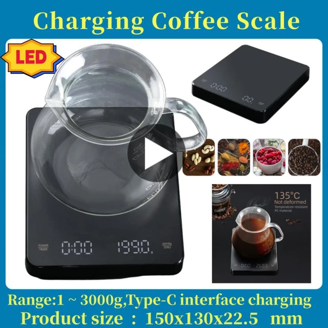 3kg 0.1g Recharging Electronic Scale Built In Auto Timer Pour Over Espresso  Smart Coffee - Kitchen Scales - AliExpress