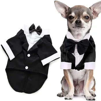 Pet Formal Shirt Dog Tuxedo Costume Pet Wedding Gentle Shirt with Bowtie