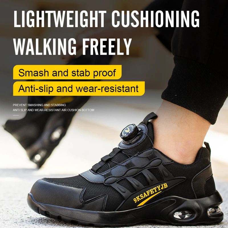 Men's Rotating Button Safety Shoes Steel Toe Work Sneakers Indestructible Shoes Puncture-Proof work Boots Air Cushion Men Boots