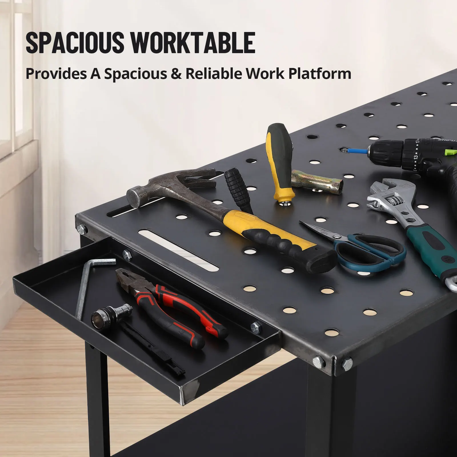 36"x19" Welding Table, Steel Welding Workbench Table, 5/8-inch Fixture Holes, 1200lbs Load Capacity Portable Work Bench 4